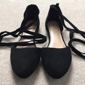 Lace-up suede flats